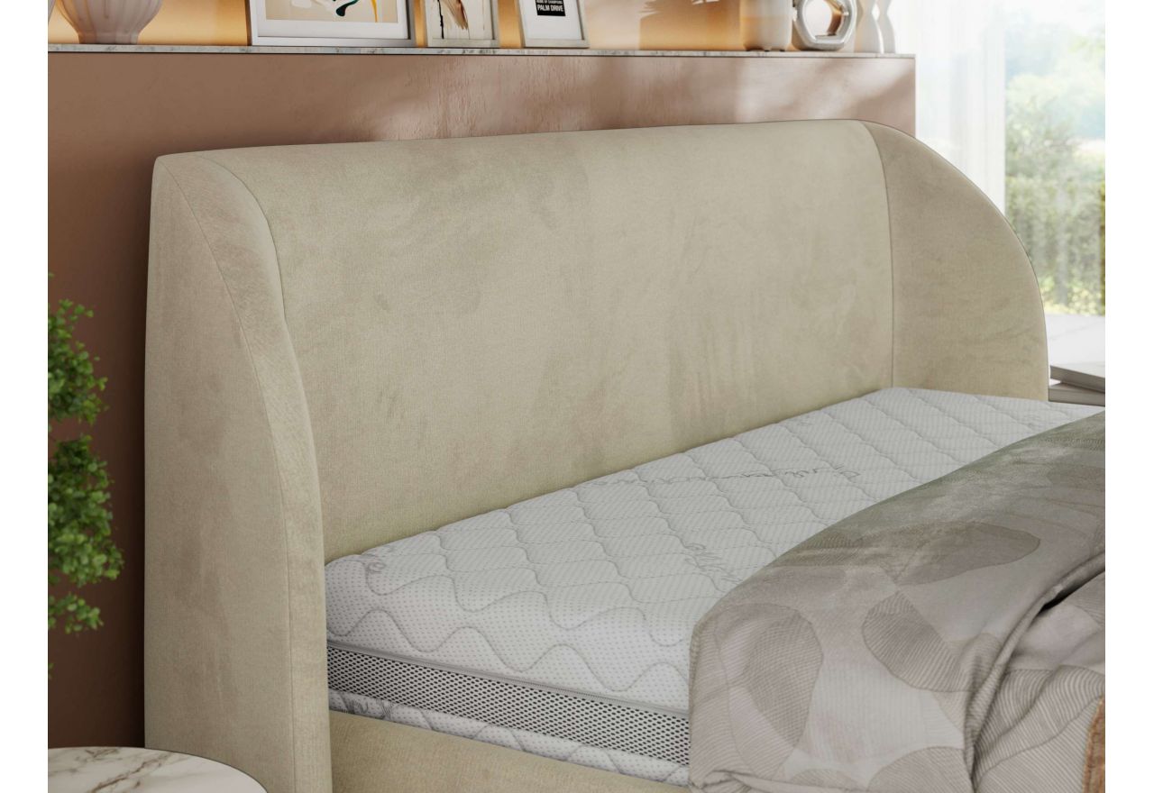 Łóżko tapicerowane CAELA CLASSIC 180x200 - materac multipocket - beżowy, welwet