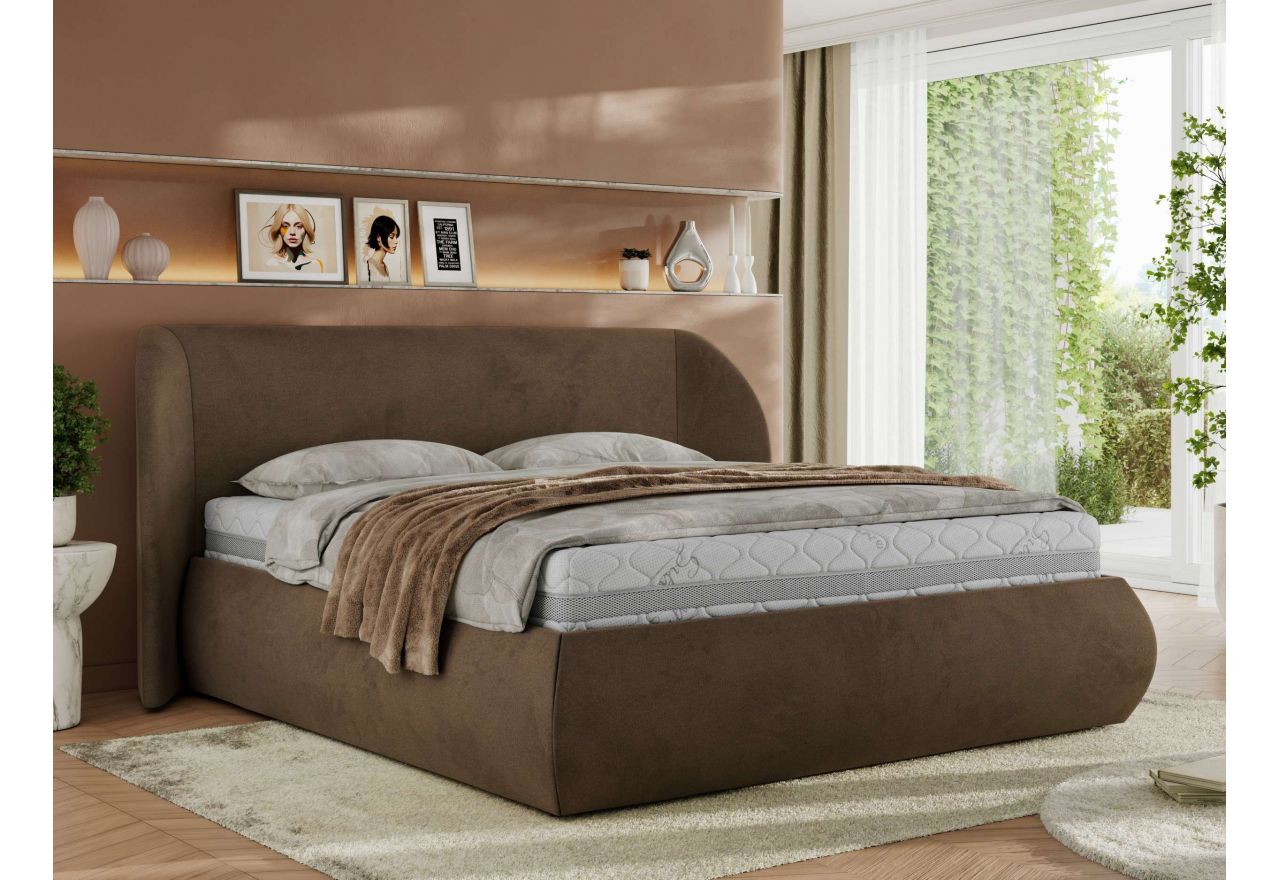 Łóżko tapicerowane CAELA CLASSIC 140x200 - materac piankowy - brązowy, welwet