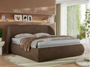 Łóżko tapicerowane CAELA CLASSIC 200x200 - materac pocket - brązowy, welwet