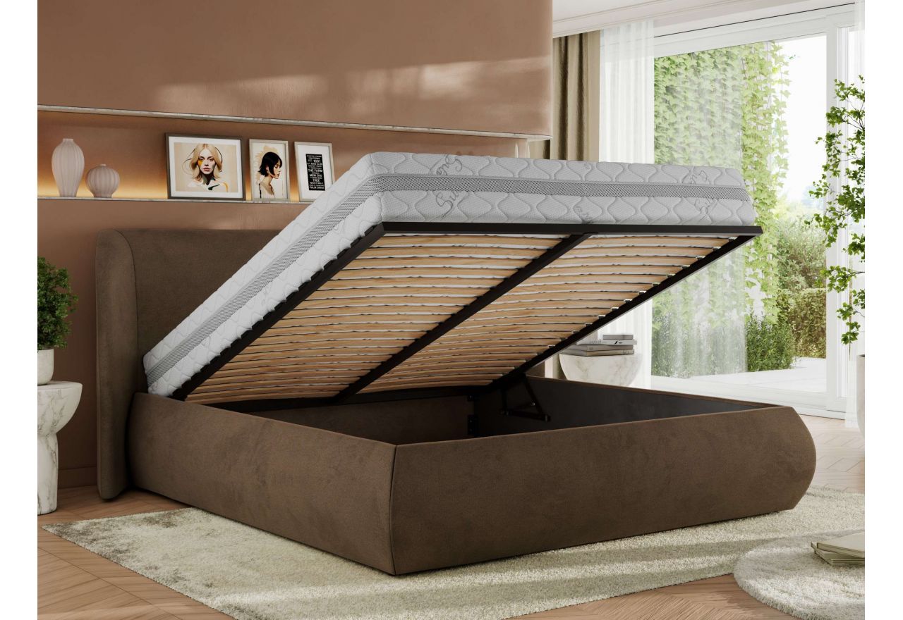 Łóżko tapicerowane CAELA CLASSIC 160x200 - materac multipocket - brązowy, welwet
