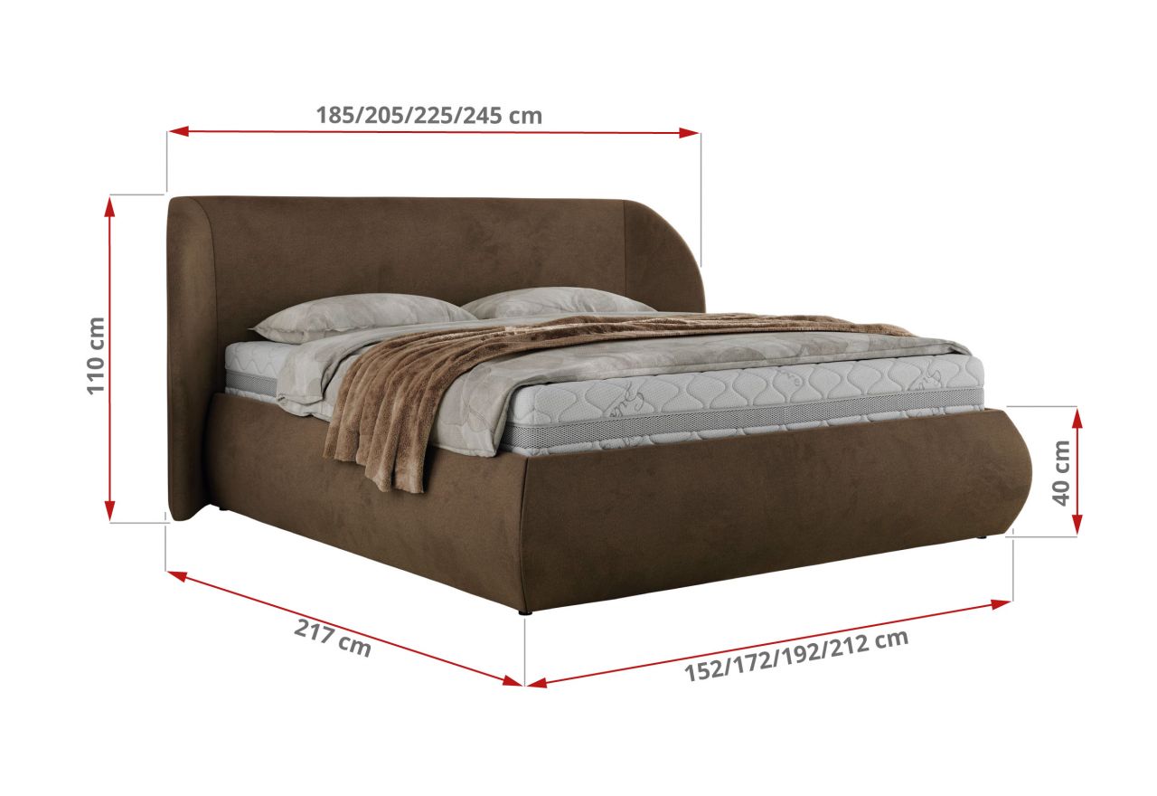 Łóżko tapicerowane CAELA CLASSIC 160x200 - materac multipocket - brązowy, welwet