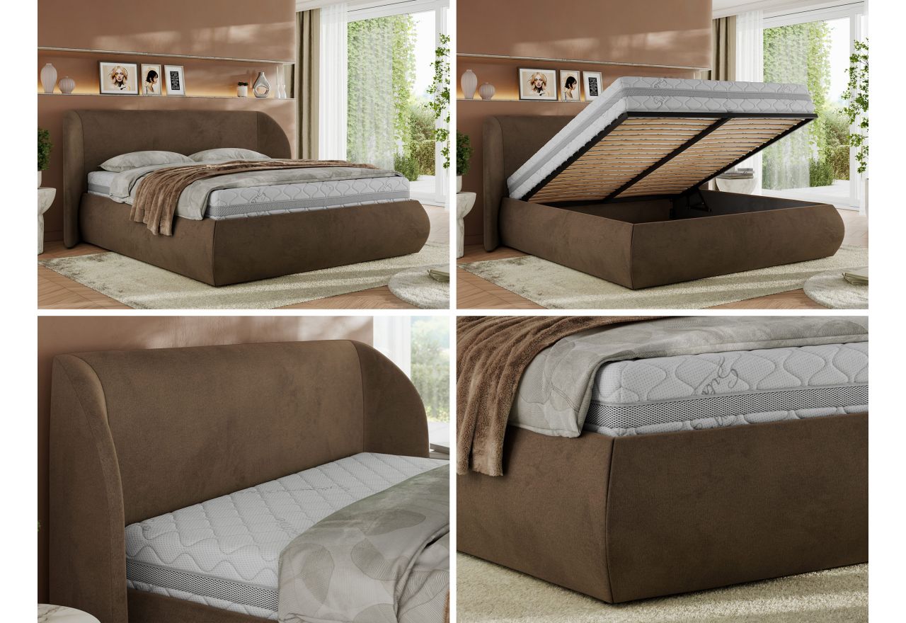 Łóżko tapicerowane CAELA CLASSIC 180x200 - materac multipocket - brązowy, welwet