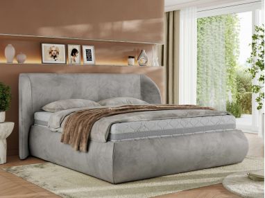 Łóżko tapicerowane CAELA CLASSIC 140x200 - materac piankowy - jasnoszary, welwet
