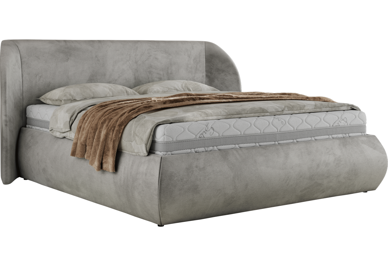Łóżko tapicerowane CAELA CLASSIC 140x200 - materac pocket - jasnoszary, welwet