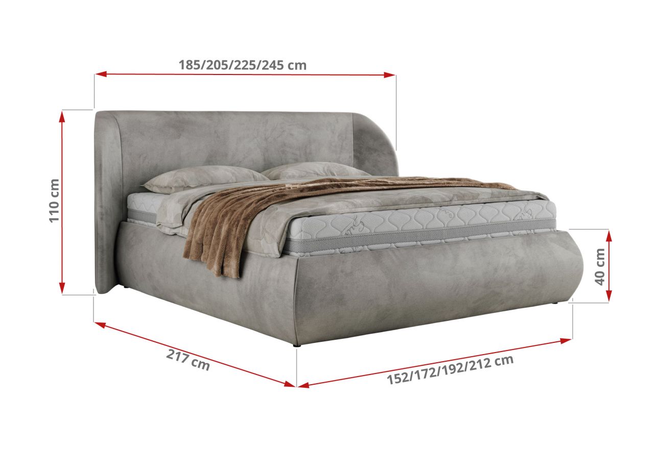 Łóżko tapicerowane CAELA CLASSIC 140x200 - materac pocket - jasnoszary, welwet