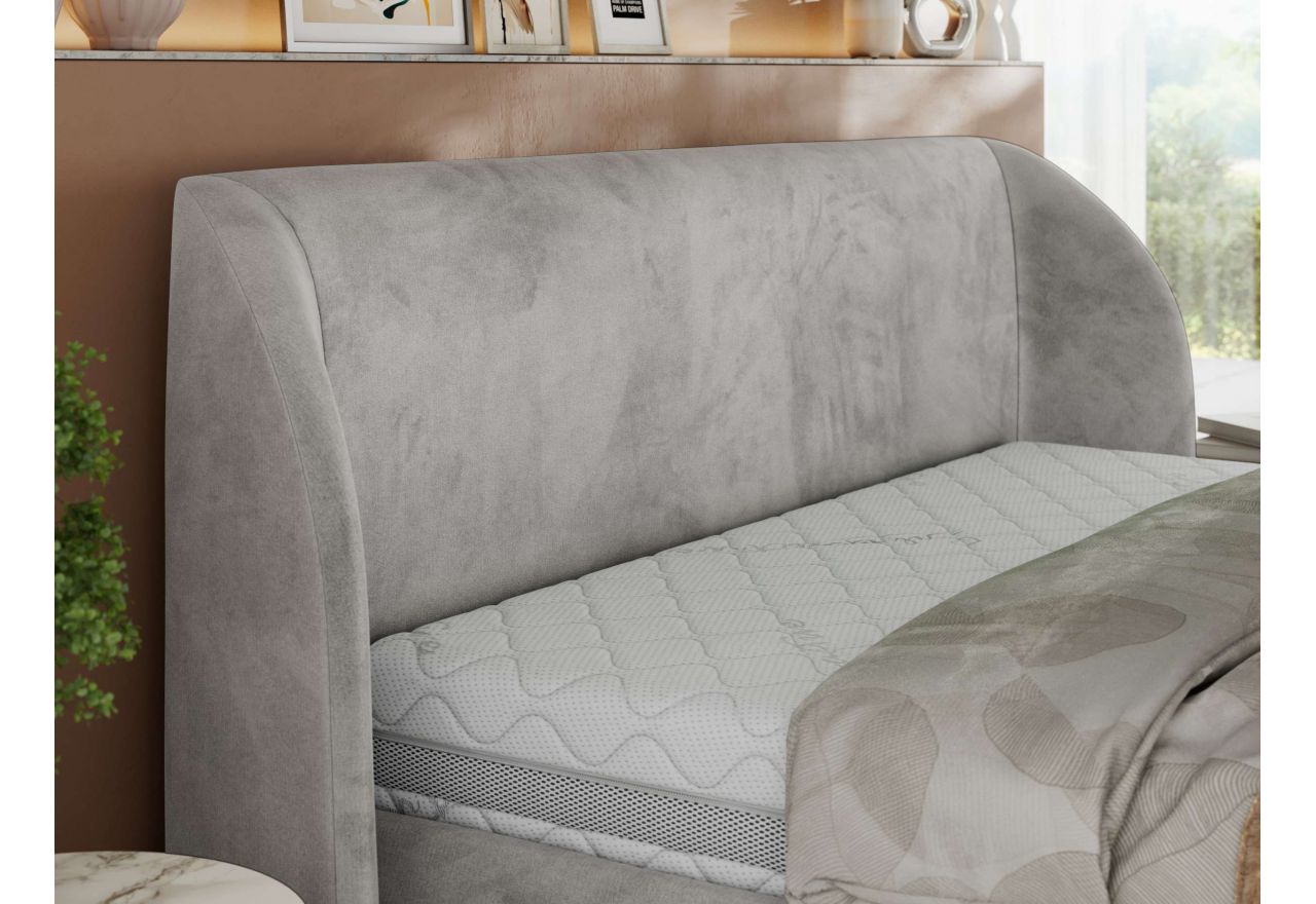 Łóżko tapicerowane CAELA CLASSIC 160x200 - materac multipocket - jasnoszary, welwet