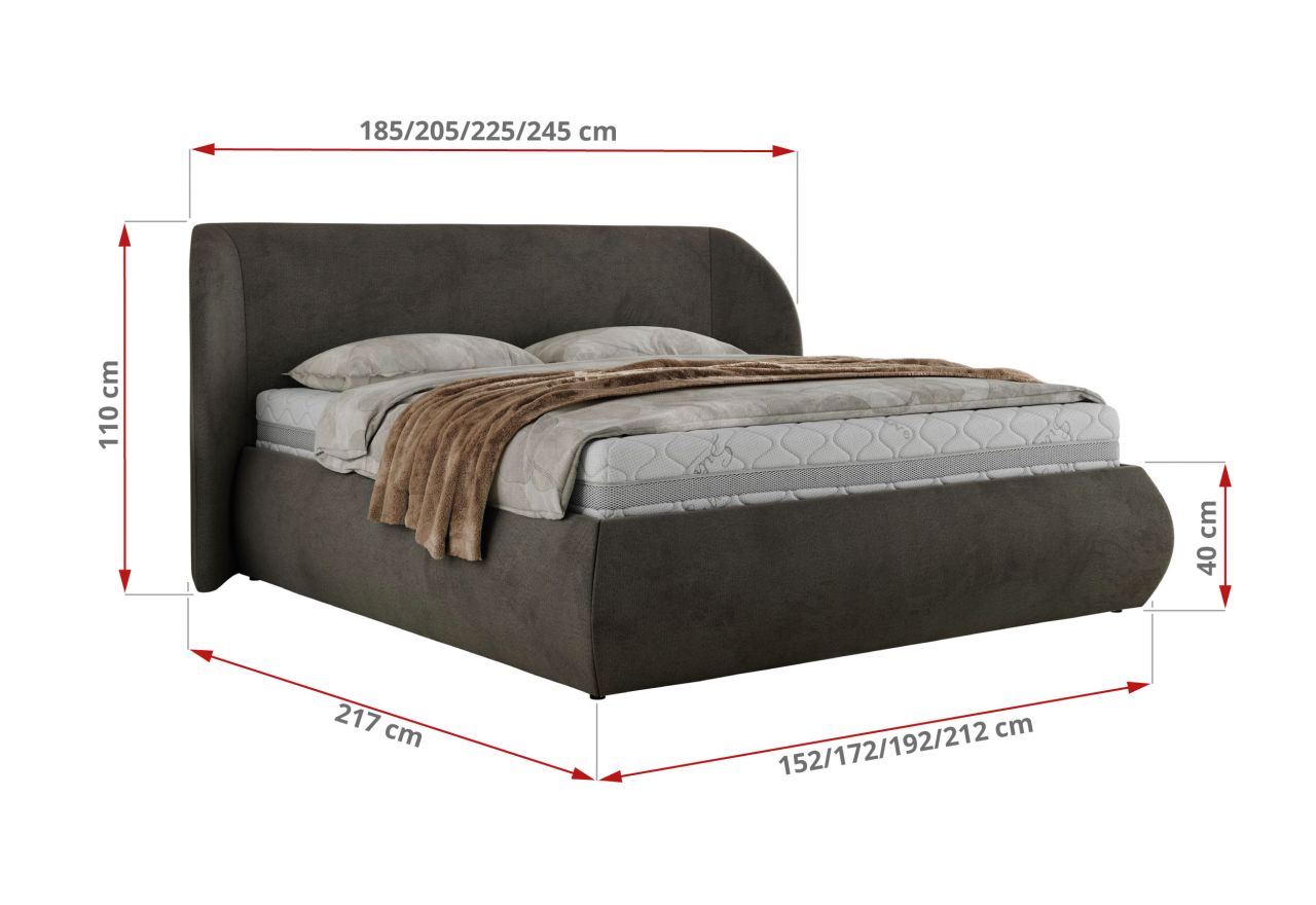 Łóżko tapicerowane CAELA CLASSIC 160x200 - materac pocket - ciemnoszary, welwet