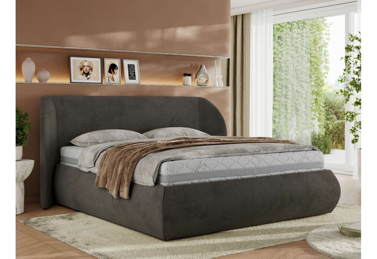 Łóżko tapicerowane CAELA CLASSIC 160x200 - materac multipocket - ciemnoszary, welwet