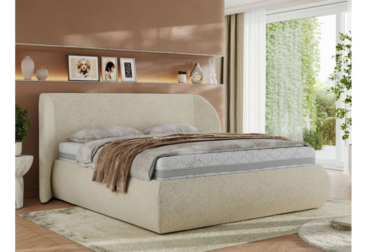 Łóżko tapicerowane CAELA CLASSIC 160x200 - materac piankowy - kremowy, struktura