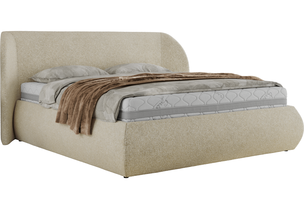 Łóżko tapicerowane CAELA CLASSIC 160x200 - materac piankowy - kremowy, struktura