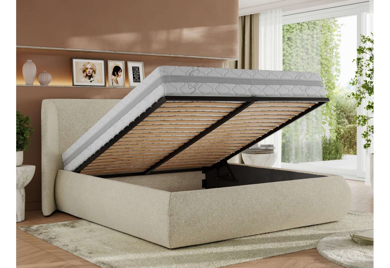 Łóżko tapicerowane CAELA CLASSIC 180x200 - materac multipocket - kremowy, struktura