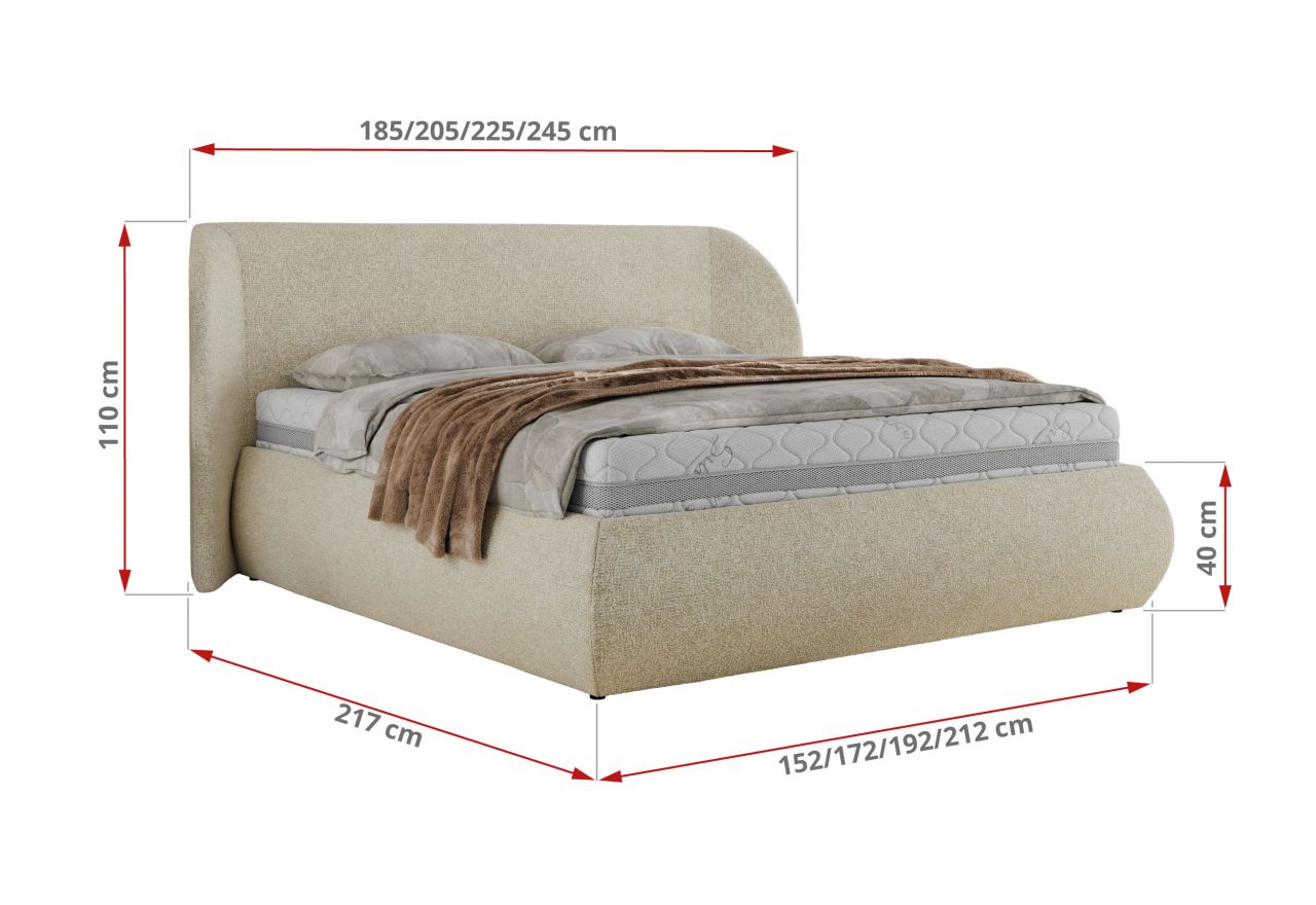 Łóżko tapicerowane CAELA CLASSIC 200x200 - materac multipocket - kremowy, struktura