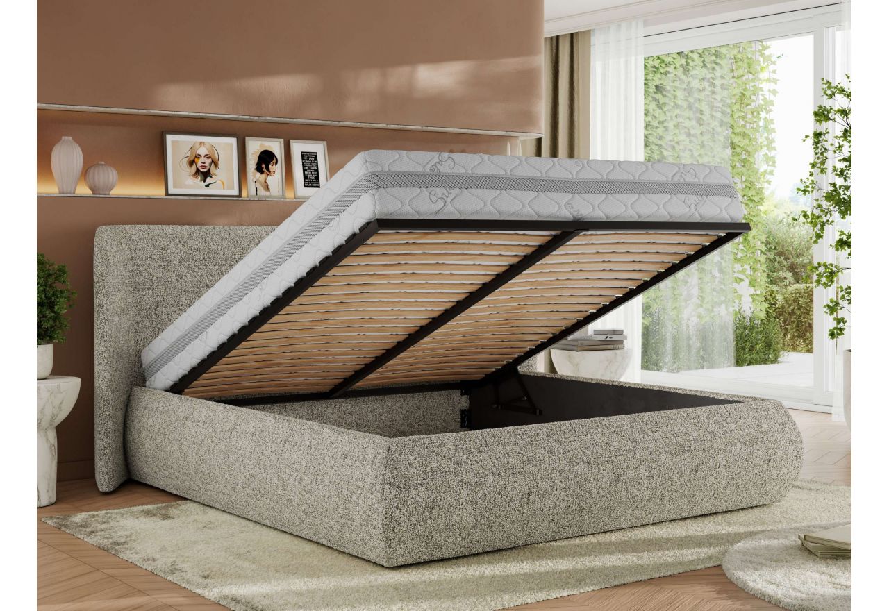 Łóżko tapicerowane CAELA CLASSIC 200x200 - materac pocket - beżowy, struktura