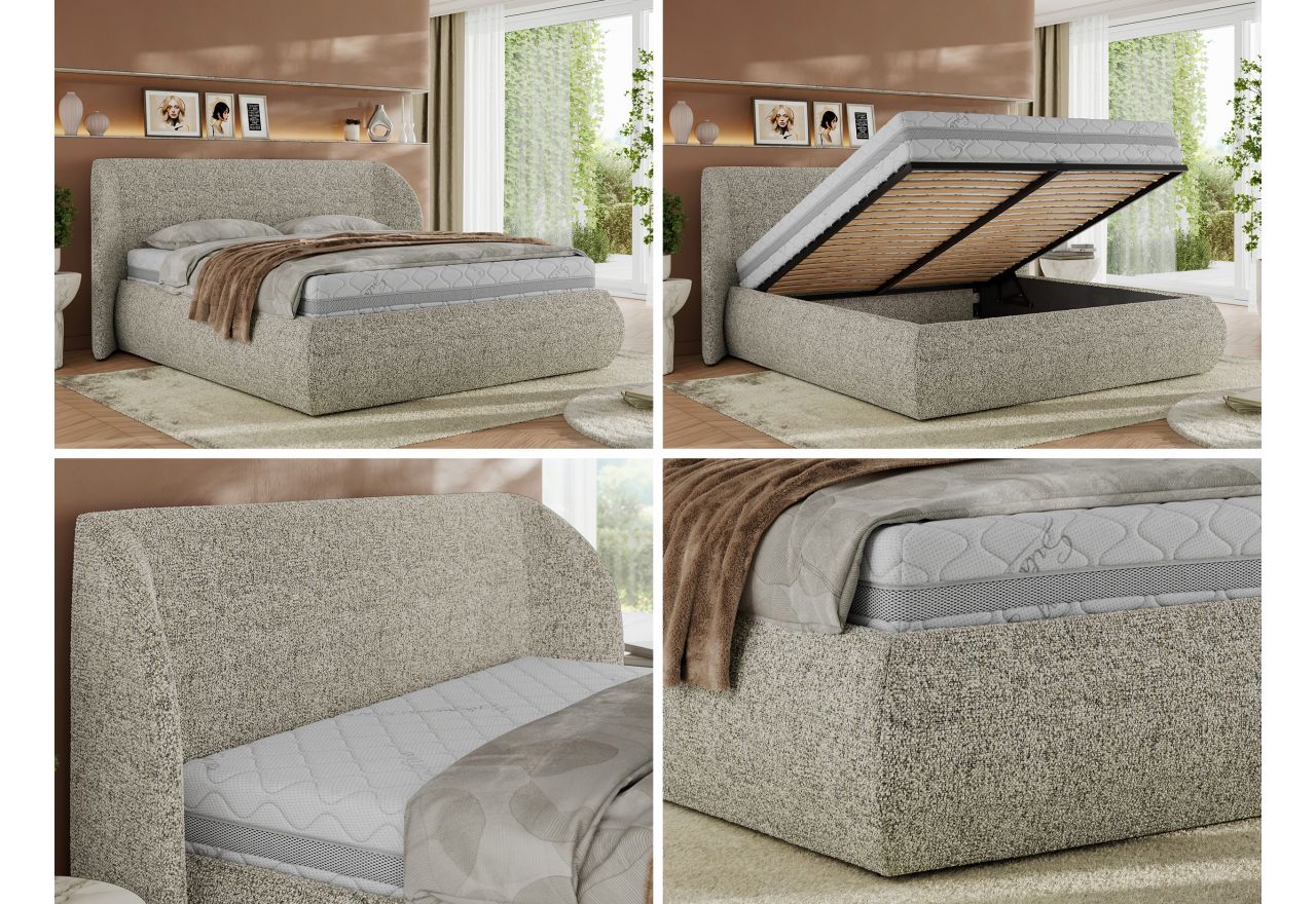 Łóżko tapicerowane CAELA CLASSIC 200x200 - materac pocket - beżowy, struktura