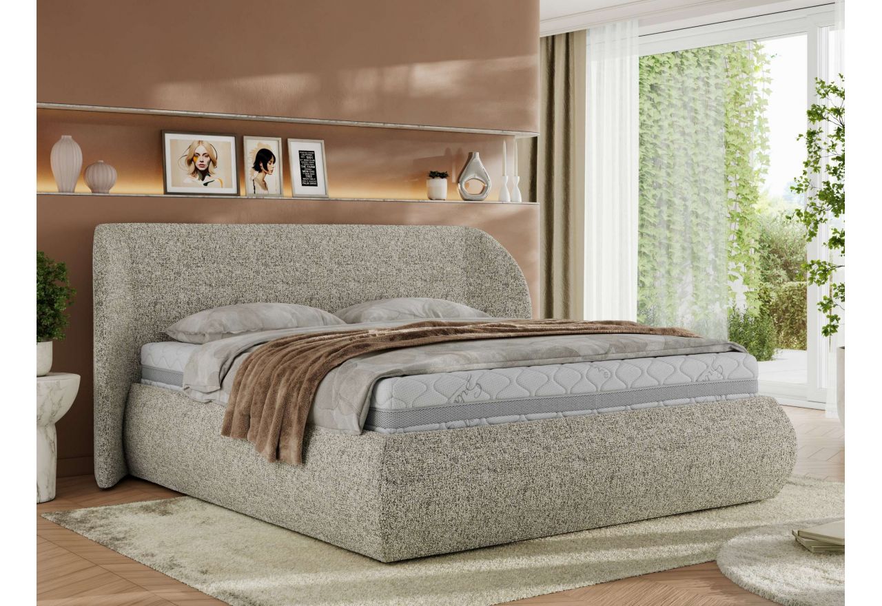 Łóżko tapicerowane CAELA CLASSIC 180x200 - materac multipocket - beżowy, struktura
