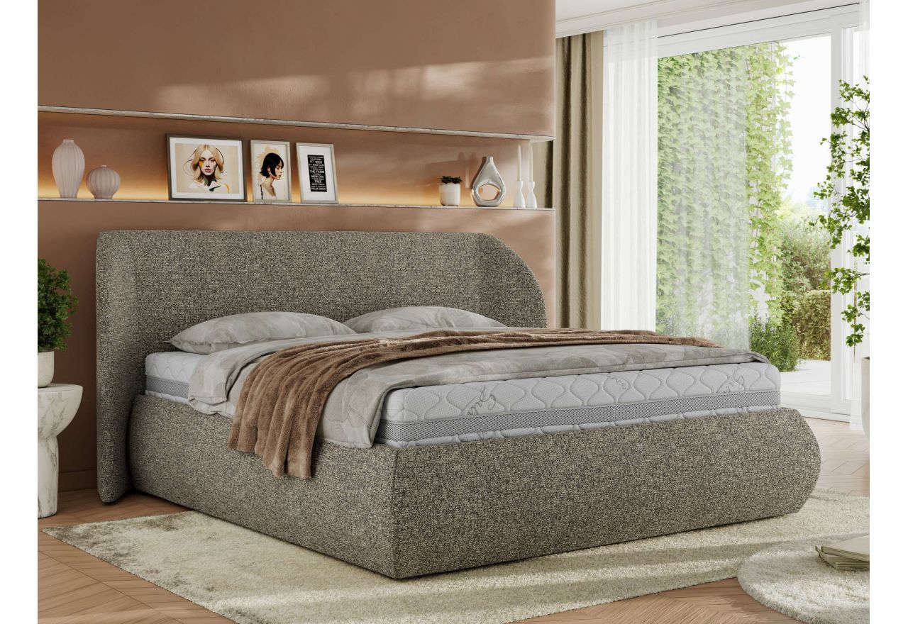 Łóżko tapicerowane CAELA CLASSIC 160x200 - materac pocket - szary, struktura