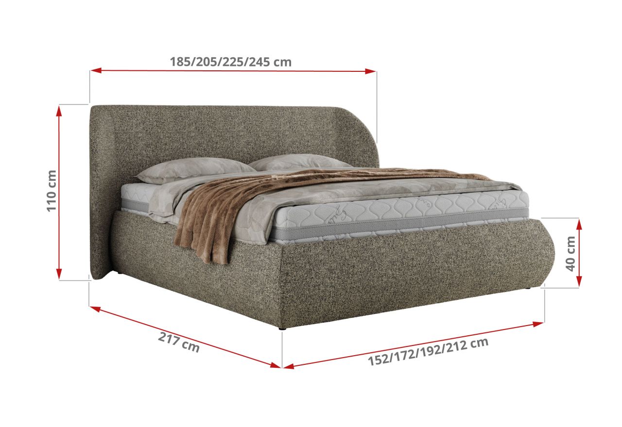 Łóżko tapicerowane CAELA CLASSIC 160x200 - materac pocket - szary, struktura