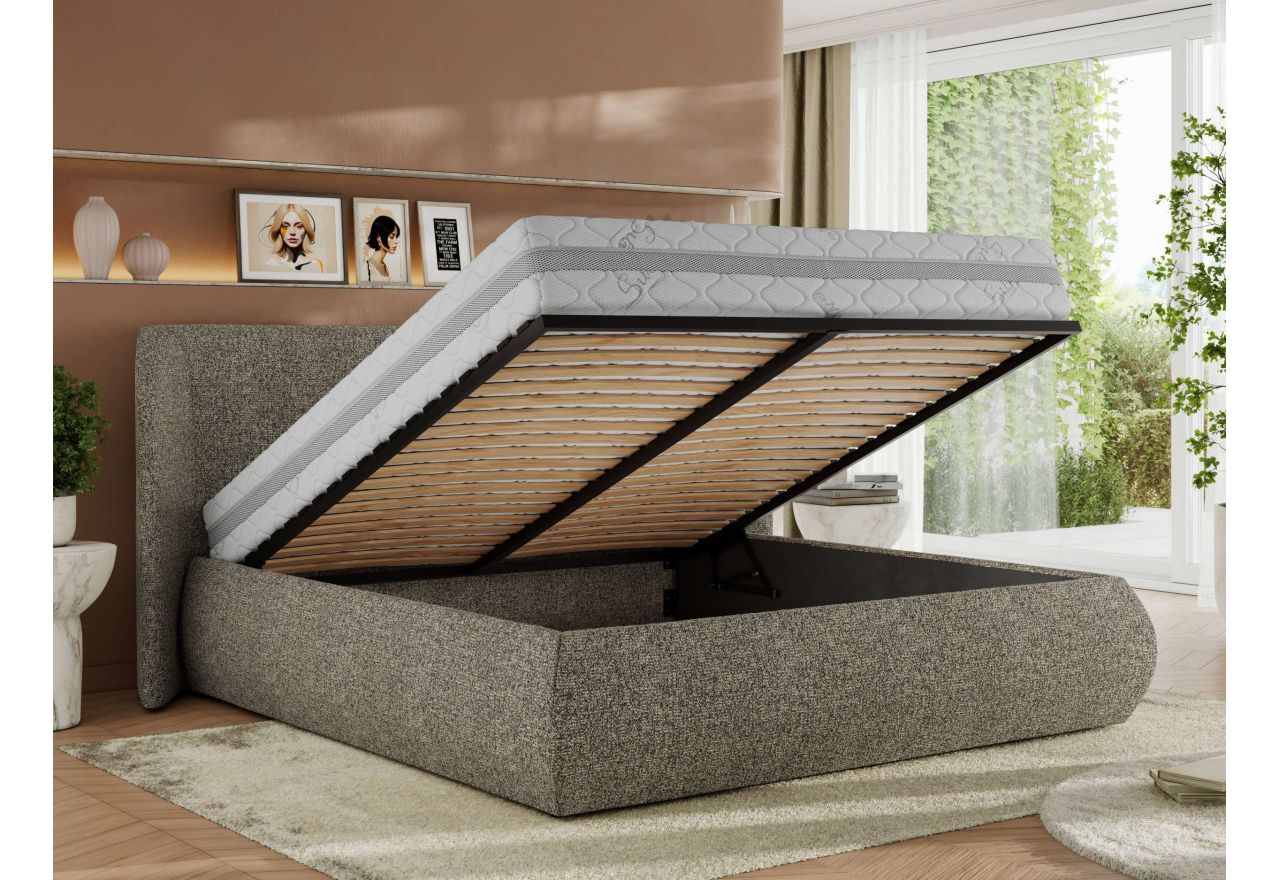Łóżko tapicerowane CAELA CLASSIC 140x200 - materac multipocket - szary, struktura