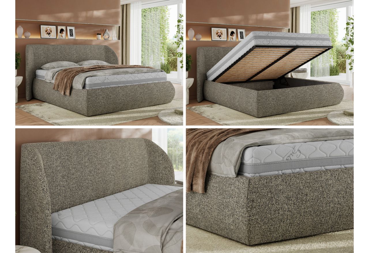 Łóżko tapicerowane CAELA CLASSIC 140x200 - materac multipocket - szary, struktura