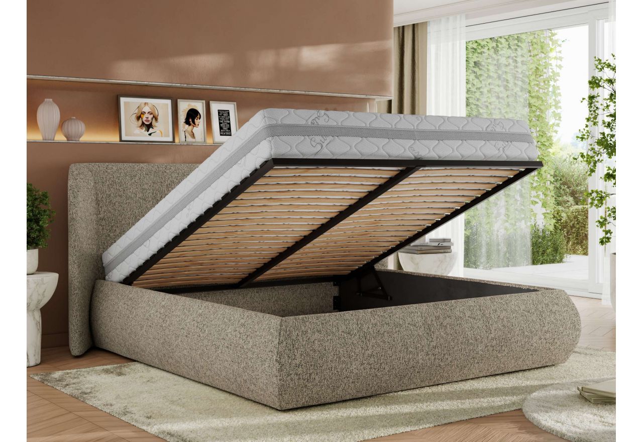 Łóżko tapicerowane CAELA CLASSIC 140x200 - materac piankowy - ciemnobeżowy, struktura