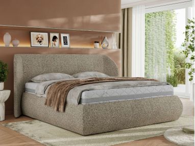 Łóżko tapicerowane CAELA CLASSIC 200x200 - materac piankowy - ciemnobeżowy, struktura