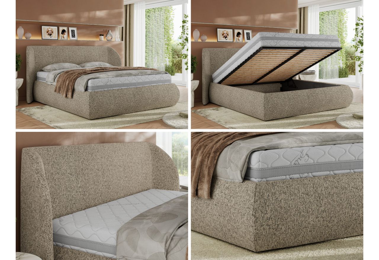 Łóżko tapicerowane CAELA CLASSIC 140x200 - materac pocket - ciemnobeżowy, struktura