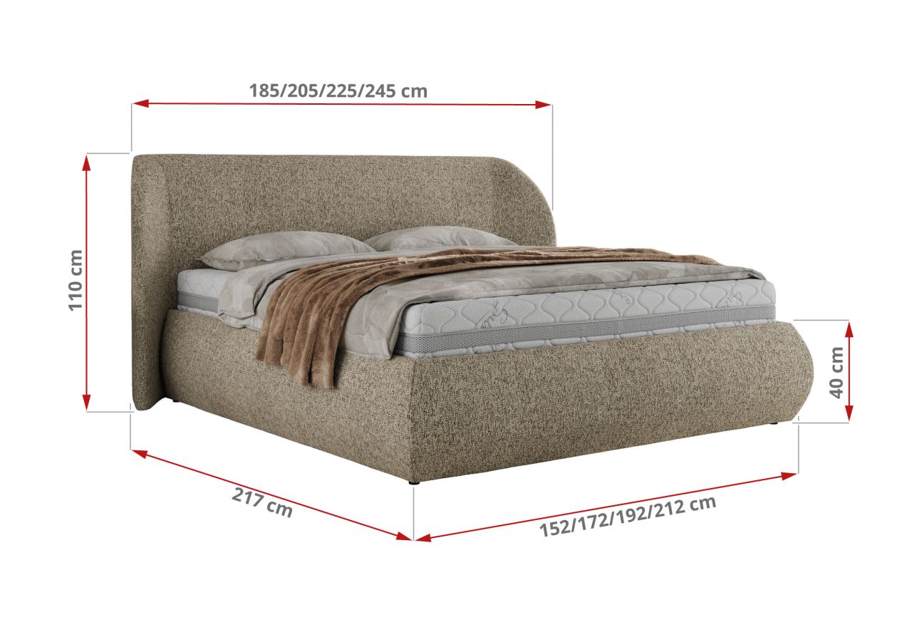 Łóżko tapicerowane CAELA CLASSIC 200x200 - materac pocket - ciemnobeżowy, struktura