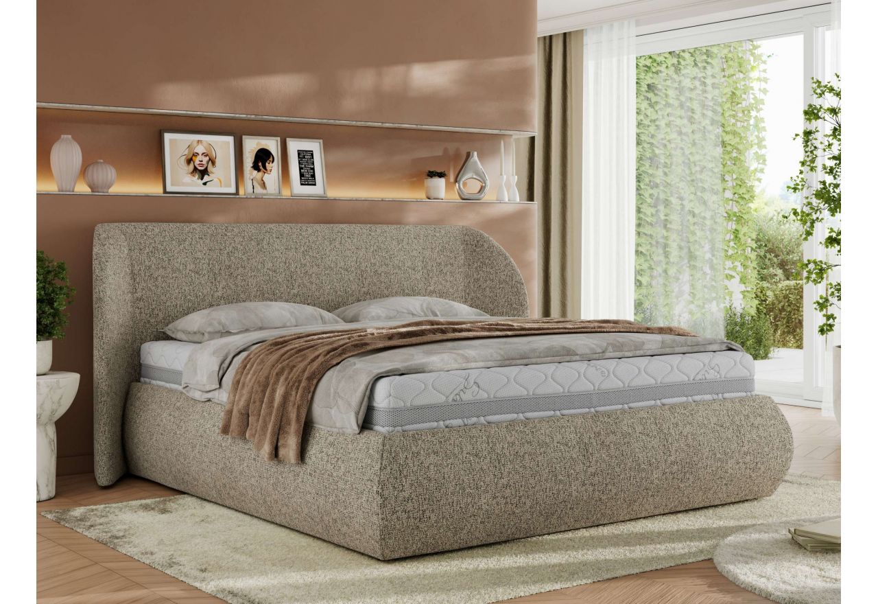 Łóżko tapicerowane CAELA CLASSIC 180x200 - materac multipocket - ciemnobeżowy, struktura