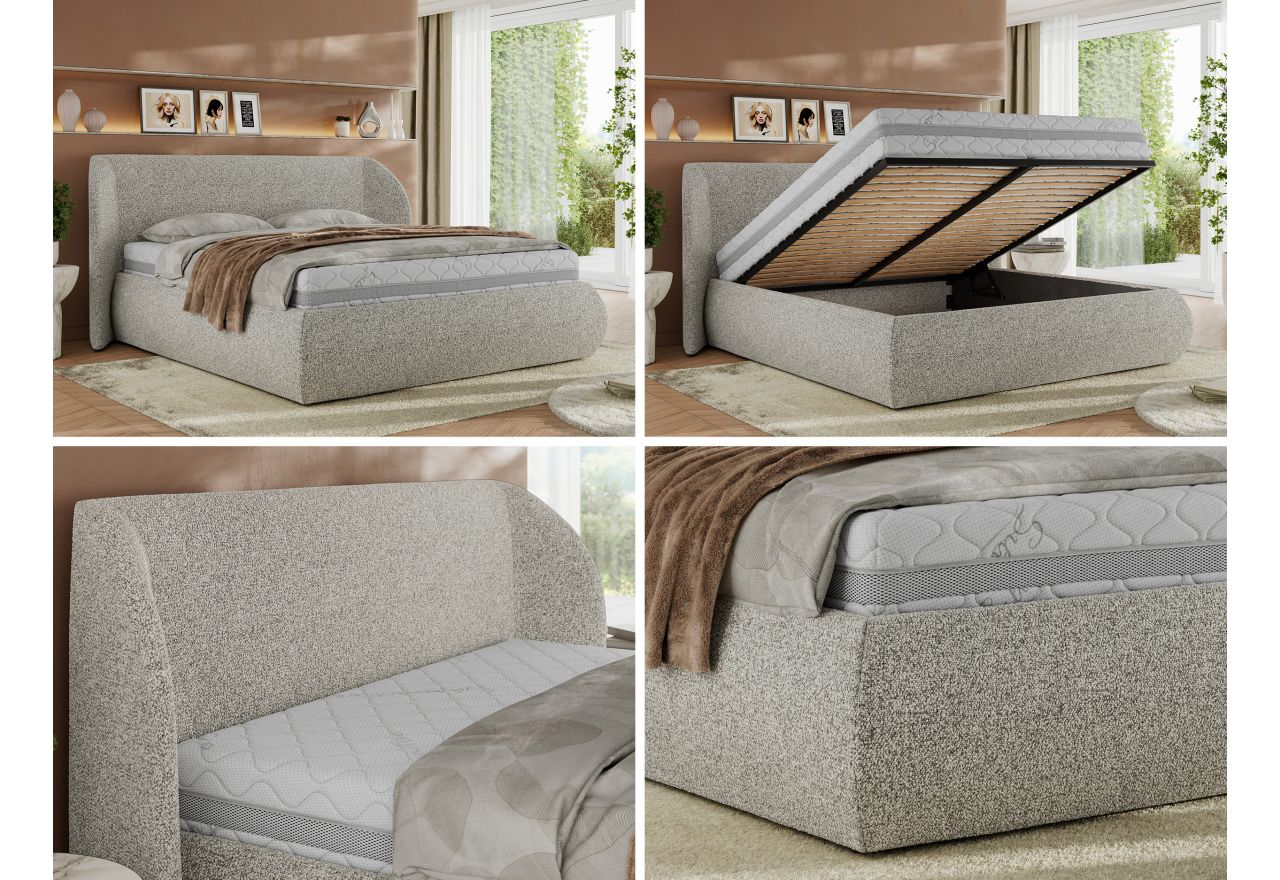 Łóżko tapicerowane CAELA CLASSIC 140x200 - materac pocket - jasnoszary, struktura