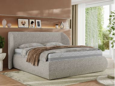 Łóżko tapicerowane CAELA CLASSIC 160x200 - materac pocket - jasnoszary, struktura