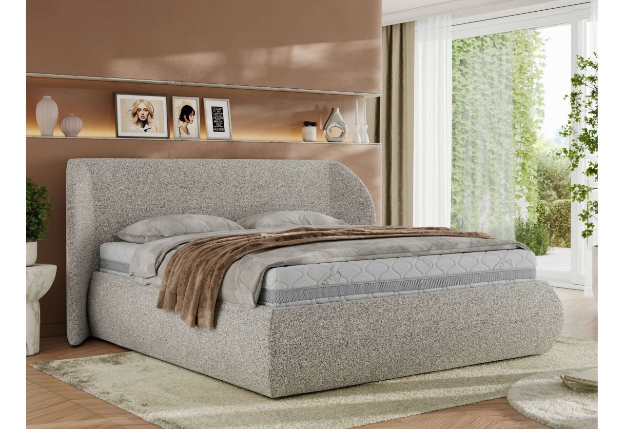 Łóżko tapicerowane CAELA CLASSIC 140x200 - materac multipocket - jasnoszary, struktura