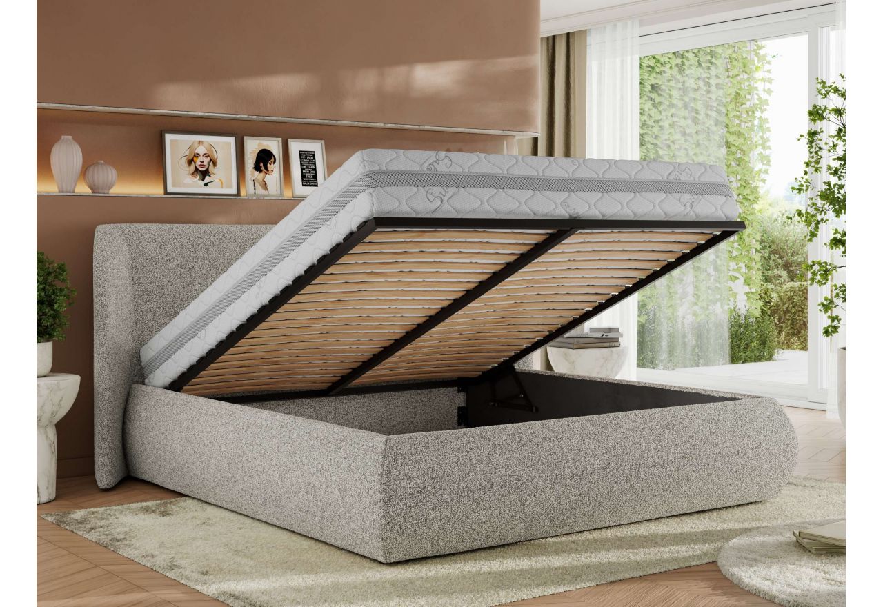 Łóżko tapicerowane CAELA CLASSIC 180x200 - materac multipocket - jasnoszary, struktura
