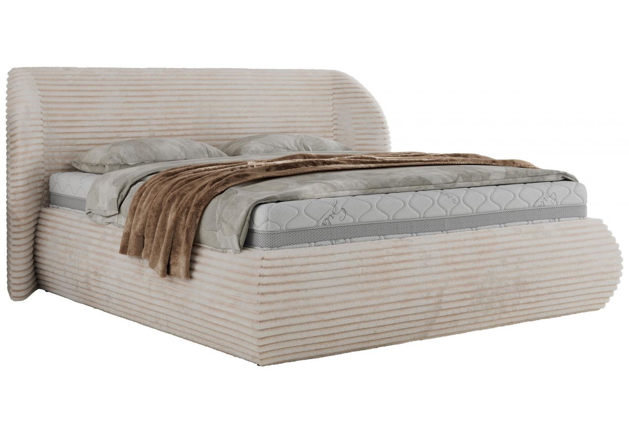 Łóżko tapicerowane CAELA CLASSIC 140x200 - materac pocket - beżowy, sztruks