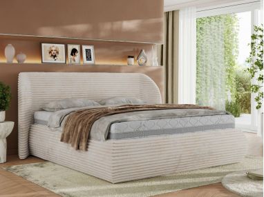 Łóżko tapicerowane CAELA CLASSIC 200x200 - materac pocket - beżowy, sztruks