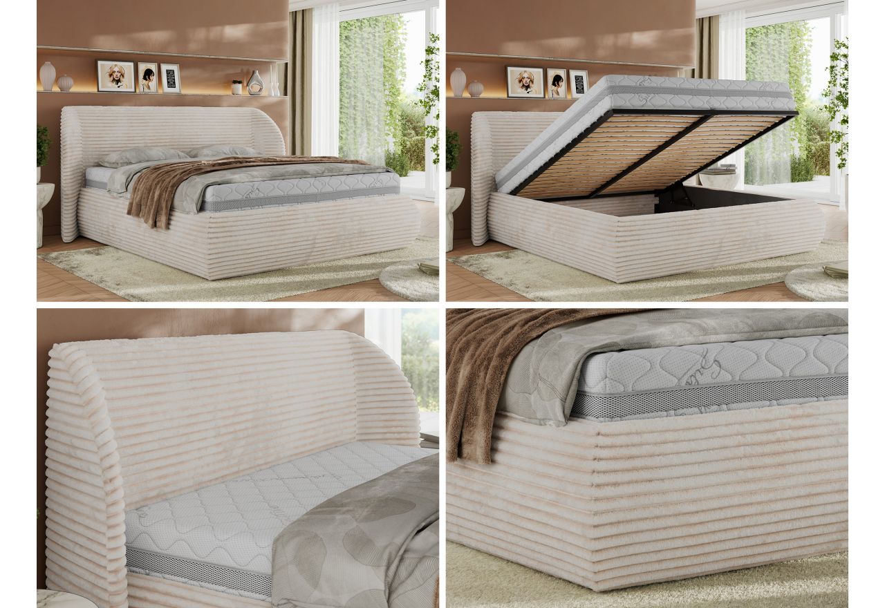 Łóżko tapicerowane CAELA CLASSIC 140x200 - materac multipocket - beżowy, sztruks