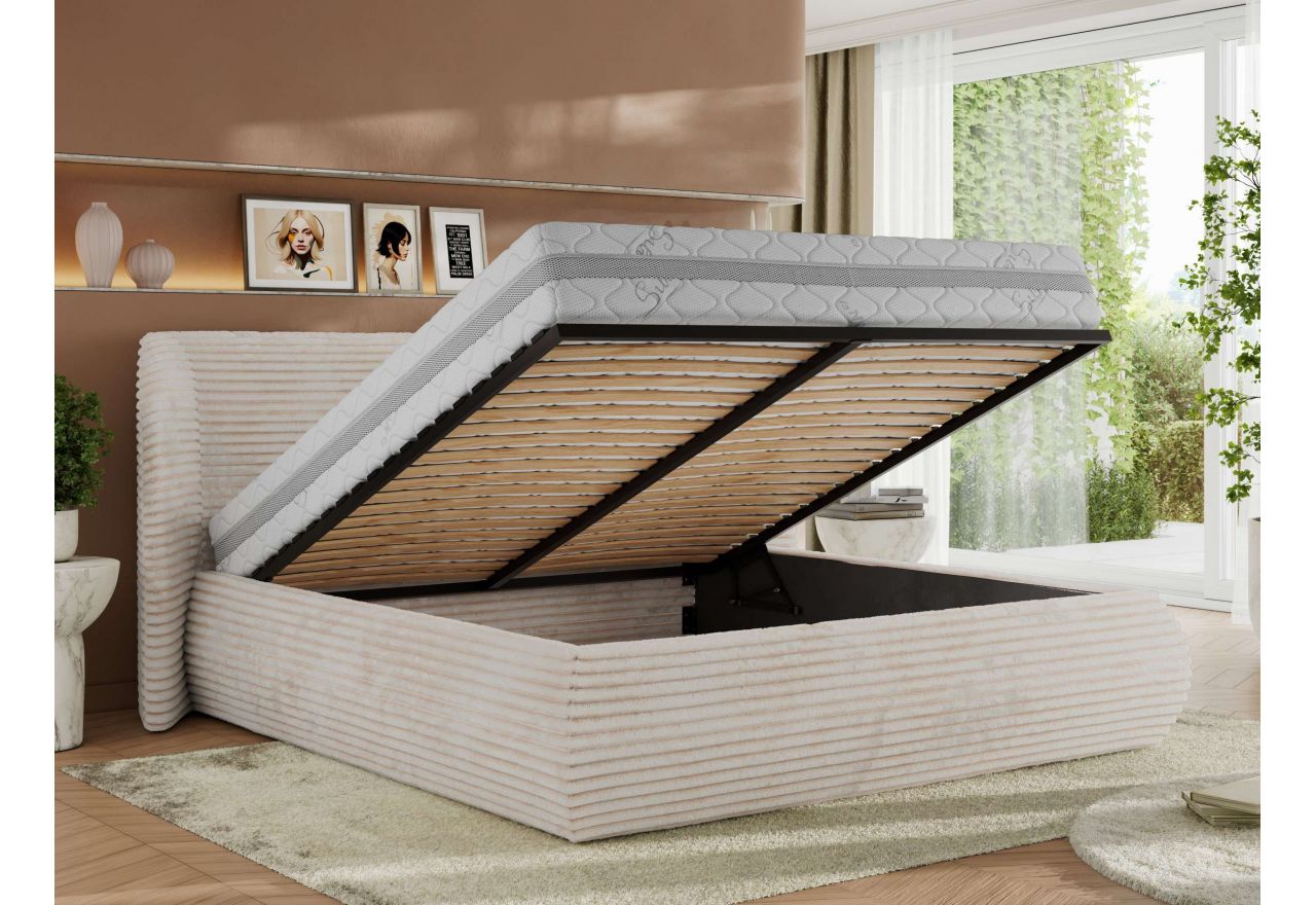 Łóżko tapicerowane CAELA CLASSIC 180x200 - materac multipocket - beżowy, sztruks