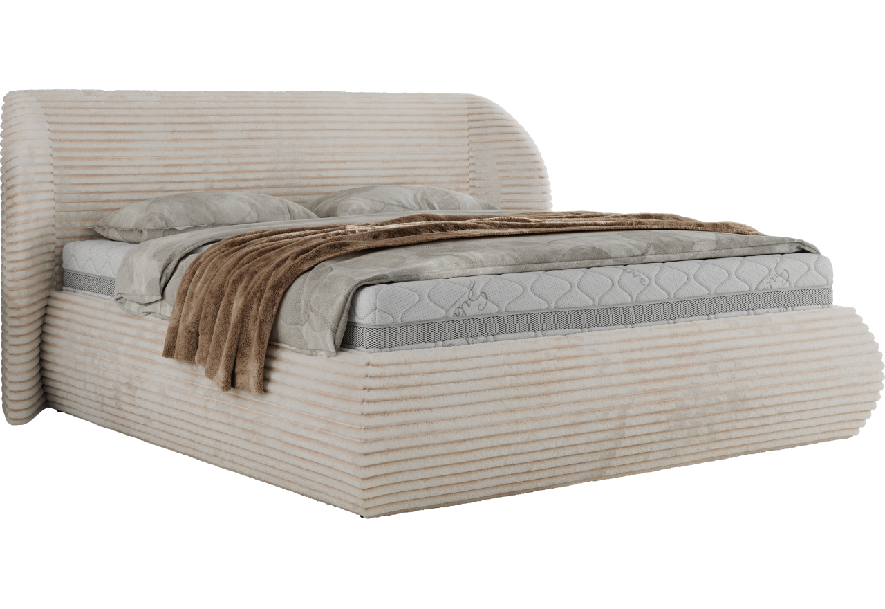 Łóżko tapicerowane CAELA CLASSIC 200x200 - materac multipocket - beżowy, sztruks