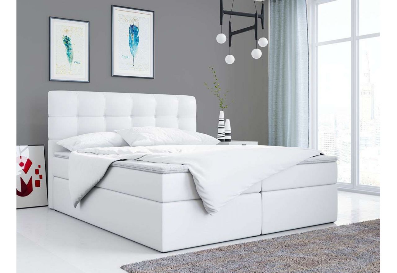 Modne łóżko kontynentalne 140x200 z podwójnym pojemnikiem na pościel do sypialni - ERNI / Madryt 920