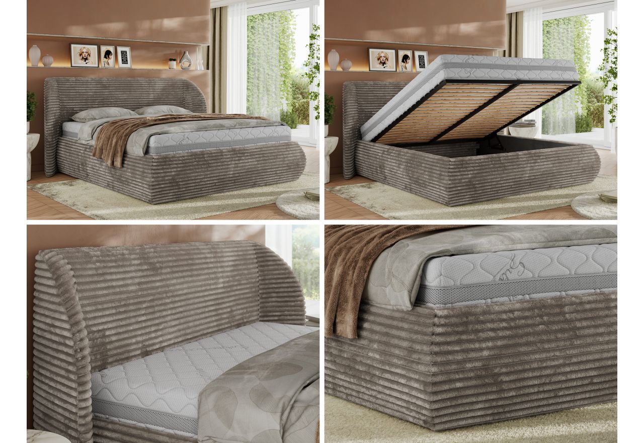 Łóżko tapicerowane CAELA CLASSIC 140x200 - materac piankowy - jasnobrązowy, sztruks