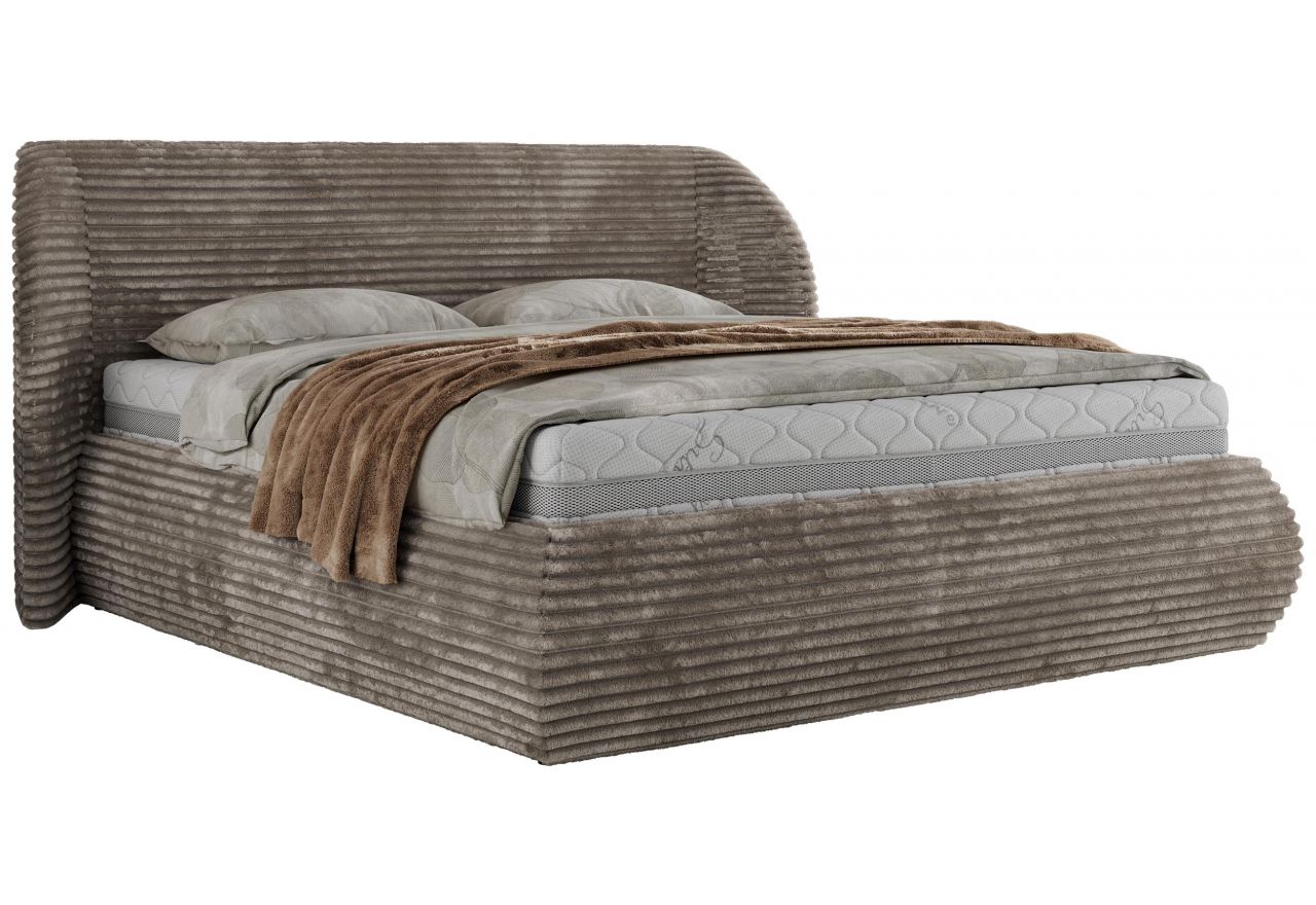 Łóżko tapicerowane CAELA CLASSIC 200x200 - materac piankowy - jasnobrązowy, sztruks