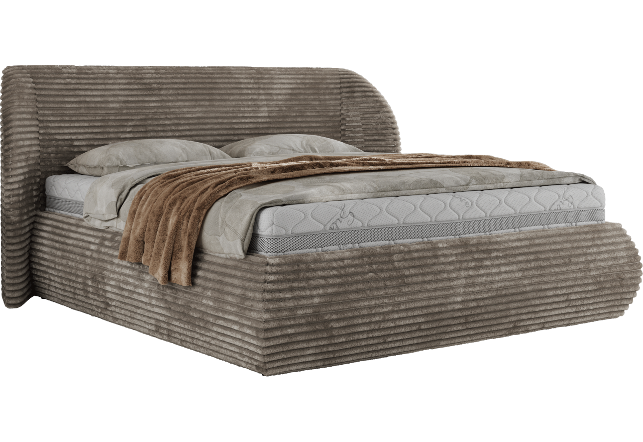 Łóżko tapicerowane CAELA CLASSIC 160x200 - materac pocket - jasnobrązowy, sztruks