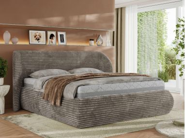 Łóżko tapicerowane CAELA CLASSIC 200x200 - materac pocket - jasnobrązowy, sztruks