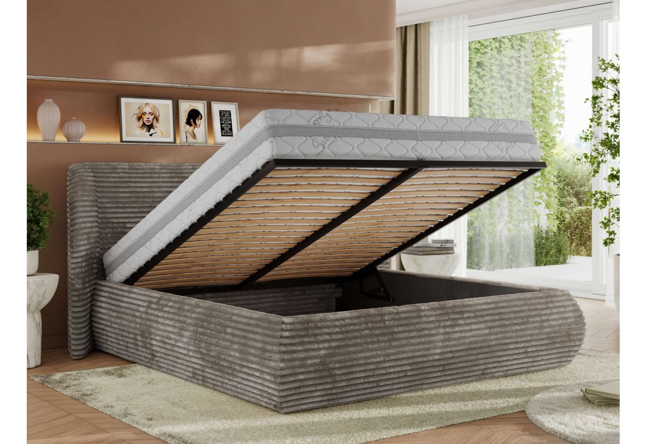 Łóżko tapicerowane CAELA CLASSIC 180x200 - materac multipocket - jasnobrązowy, sztruks