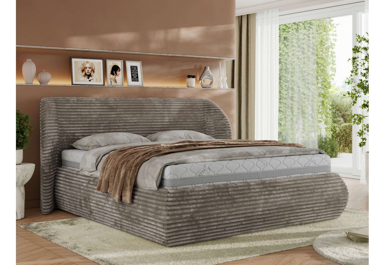 Łóżko tapicerowane CAELA CLASSIC 200x200 - materac multipocket - jasnobrązowy, sztruks