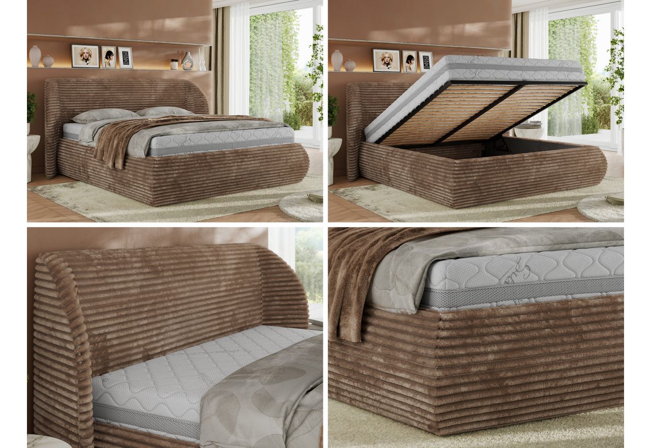 Łóżko tapicerowane CAELA CLASSIC 160x200 - materac pocket - brązowy, sztruks