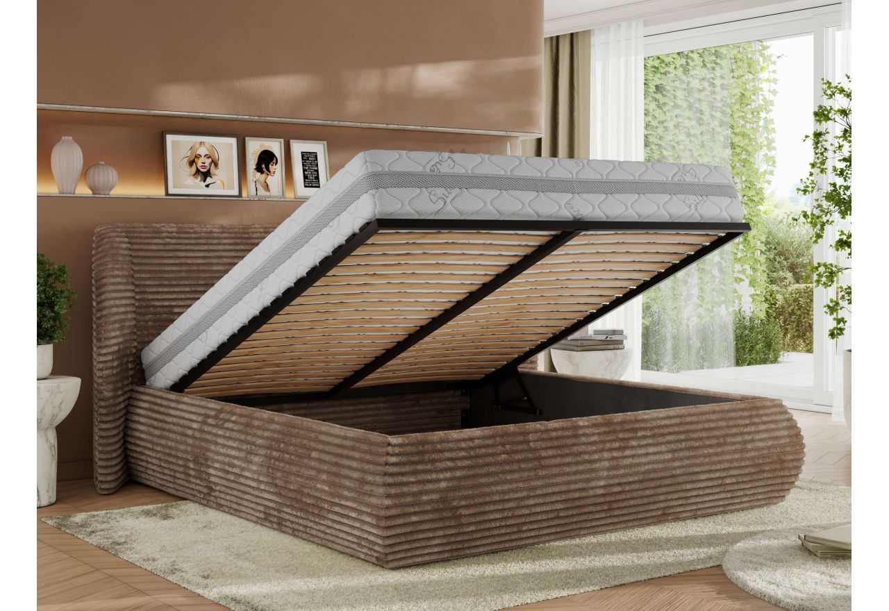 Łóżko tapicerowane CAELA CLASSIC 180x200 - materac pocket - brązowy, sztruks
