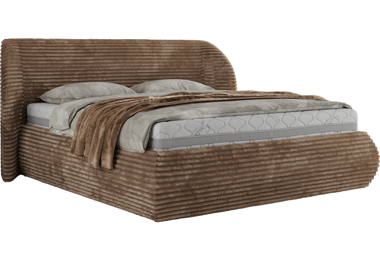 Łóżko tapicerowane CAELA CLASSIC 200x200 - materac pocket - brązowy, sztruks