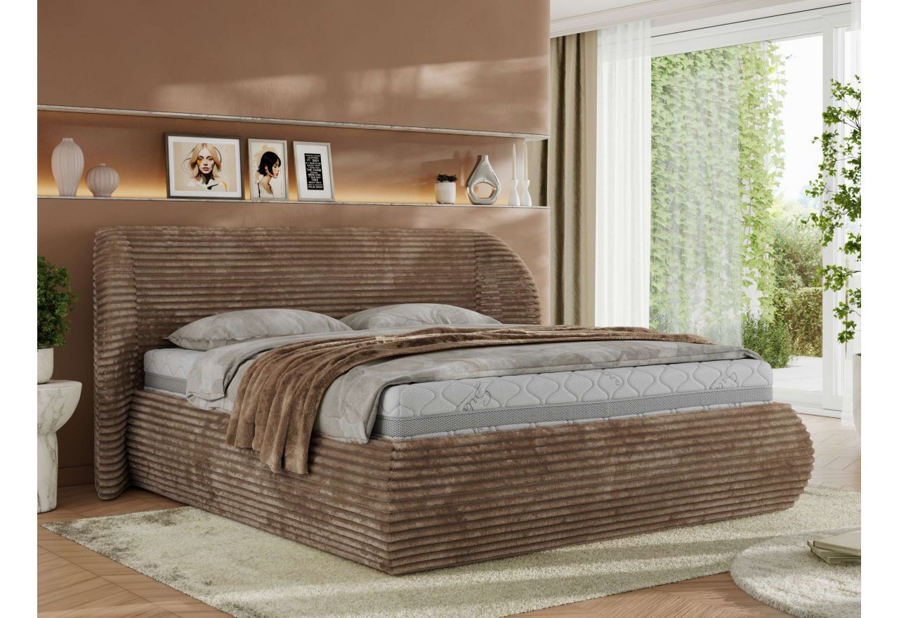 Łóżko tapicerowane CAELA CLASSIC 200x200 - materac multipocket - brązowy, sztruks