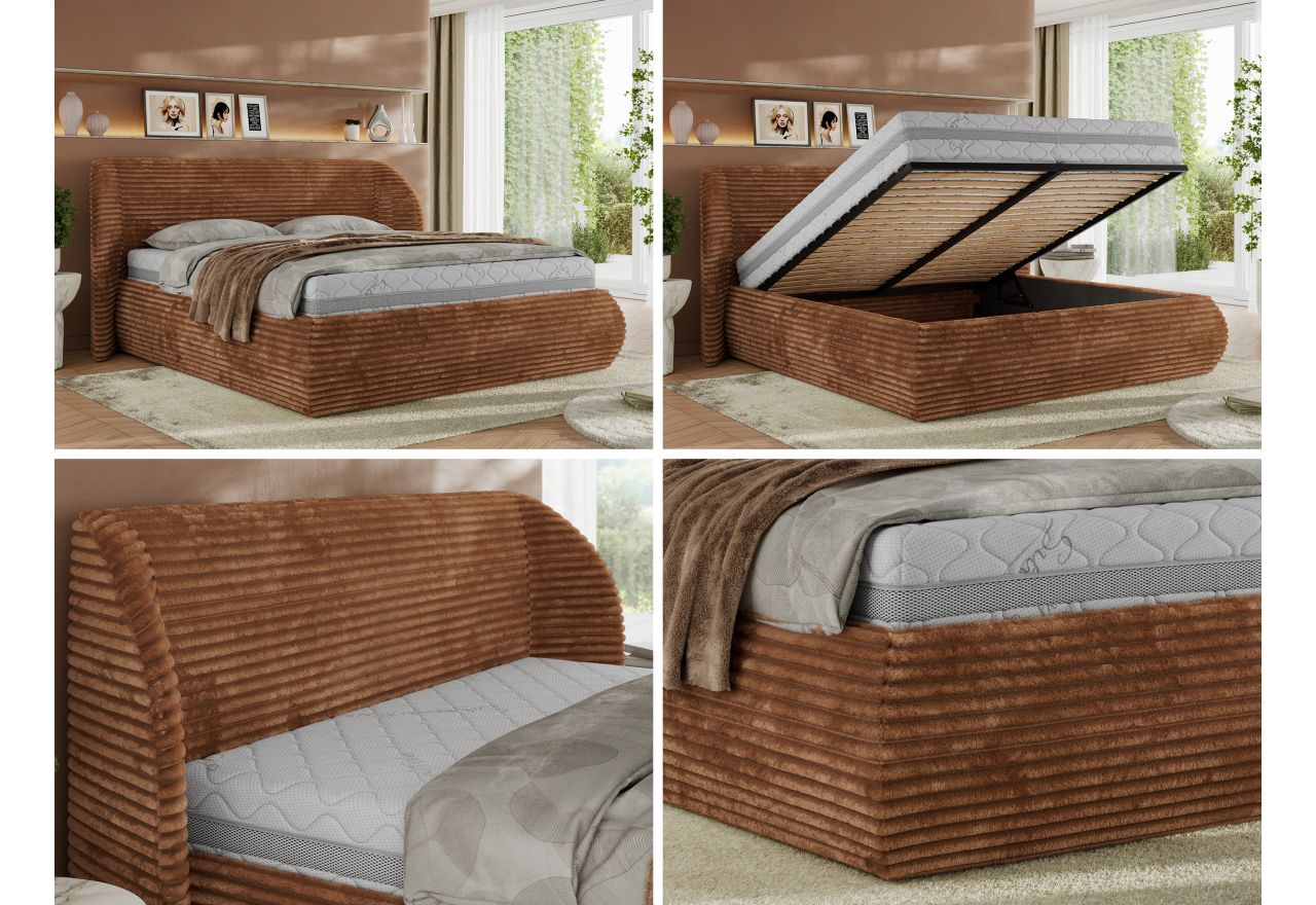 Łóżko tapicerowane CAELA CLASSIC 160x200 - materac piankowy - pomarańczowy, sztruks