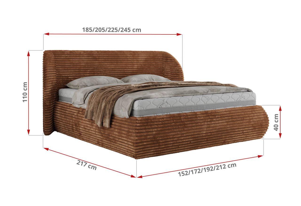 Łóżko tapicerowane CAELA CLASSIC 160x200 - materac piankowy - pomarańczowy, sztruks